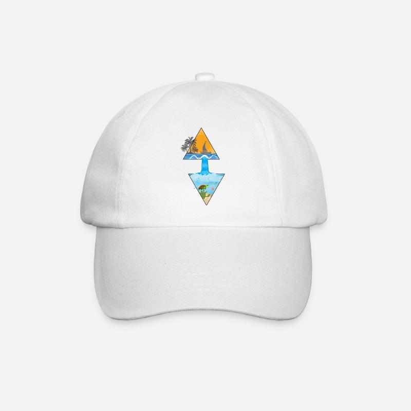 Summer motif with waterfall and palm tree in triangles - Baseball Cap - white/white