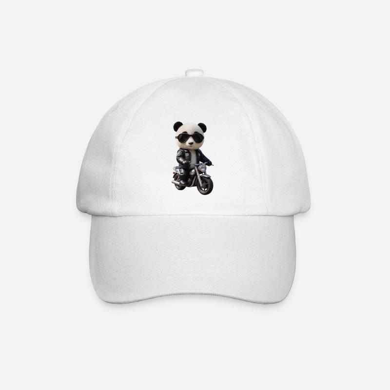 Biker Panda - Baseballkappe - Weiß/Weiß