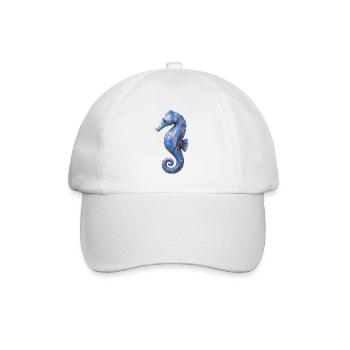 Seepferdchen Mosaik - Blaues Meeres-Design - Baseballkappe - Weiß/Weiß - Vorne