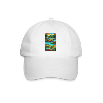 Exotische & bunte KI-Landschaft - Baseballkappe - Weiß/Weiß - Vorne
