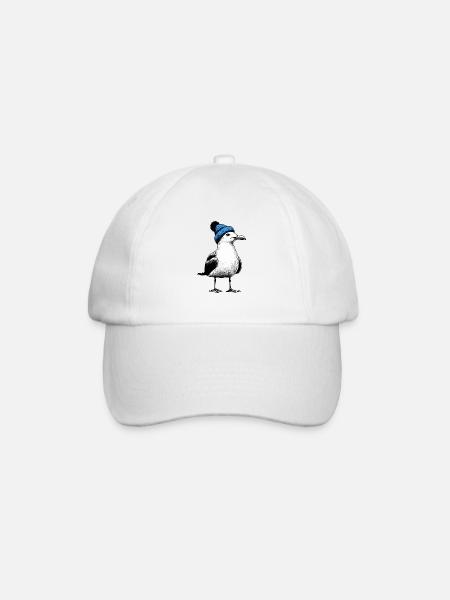 Nordsee Hafen Moin Möwe Mütze Beanie blau - Baseballkappe - Weiß/Weiß