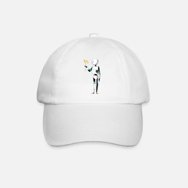 robot with flowers - Baseball Cap - white/white