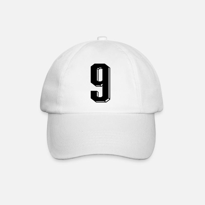 Nummer 9 - Zahl NEUN Trikotnummer 9 Jahre - Baseballkappe - Weiß/Weiß