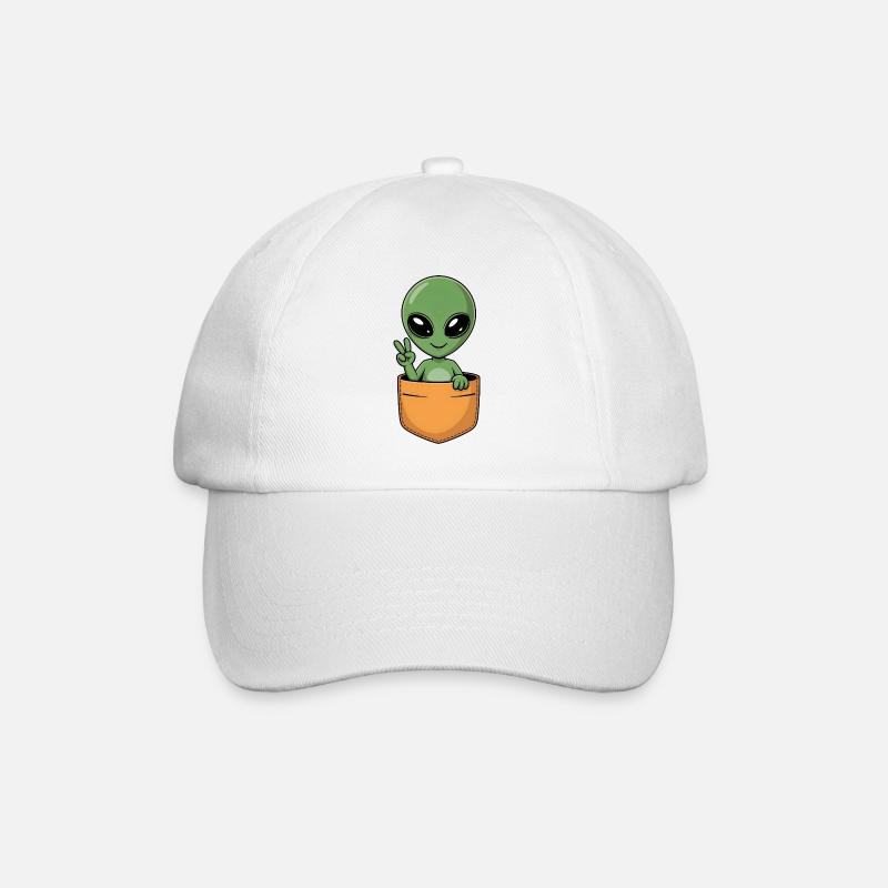 Niedliche Tasche Alien Friedenszeichen Karikatur - Baseballkappe - Weiß/Weiß