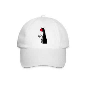 Schwarze Katze mit roter Rose, niedlichem gotischen Design - Baseballkappe - Weiß/Weiß - Vorne