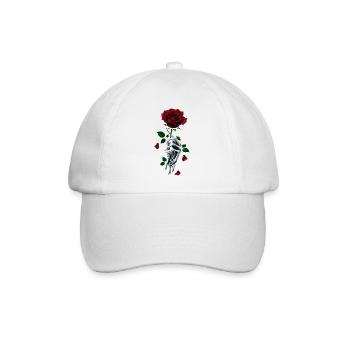 Rote Rose Skelett Hand Gotische Rose - Baseballkappe - Weiß/Weiß - Vorne