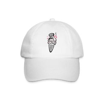 Ice cream with waffle, cherry and stars - Baseball Cap - white/white - Front