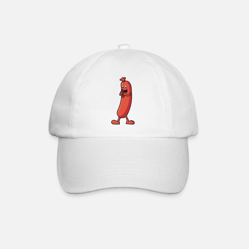 Wurst die eine Wurst isst - Lustige Zeichnung - Baseballkappe - Weiß/Weiß