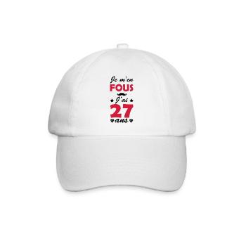 Je m'en fous j'ai 27 ans / humour anniversaire - Casquette classique - blanc/blanc - Devant