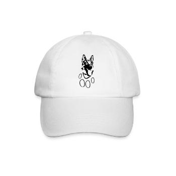 Schäferhund Kopf u. Pfote Design für Shirt u Hoody - Baseballkappe - Weiß/Weiß - Vorne