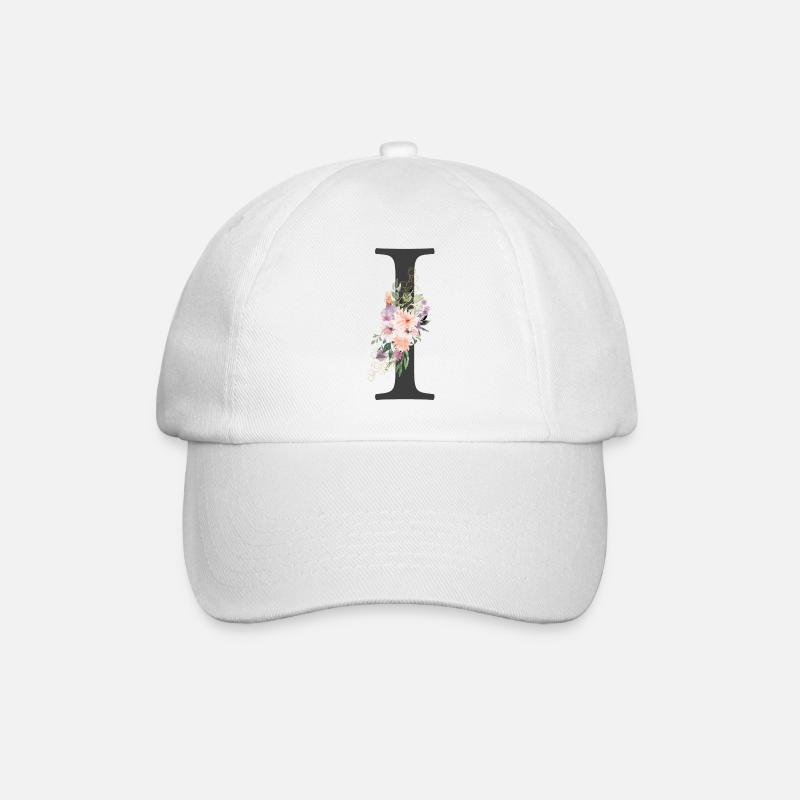 Buchstabe I, Monogramm, Blumen - Baseballkappe - Weiß/Weiß