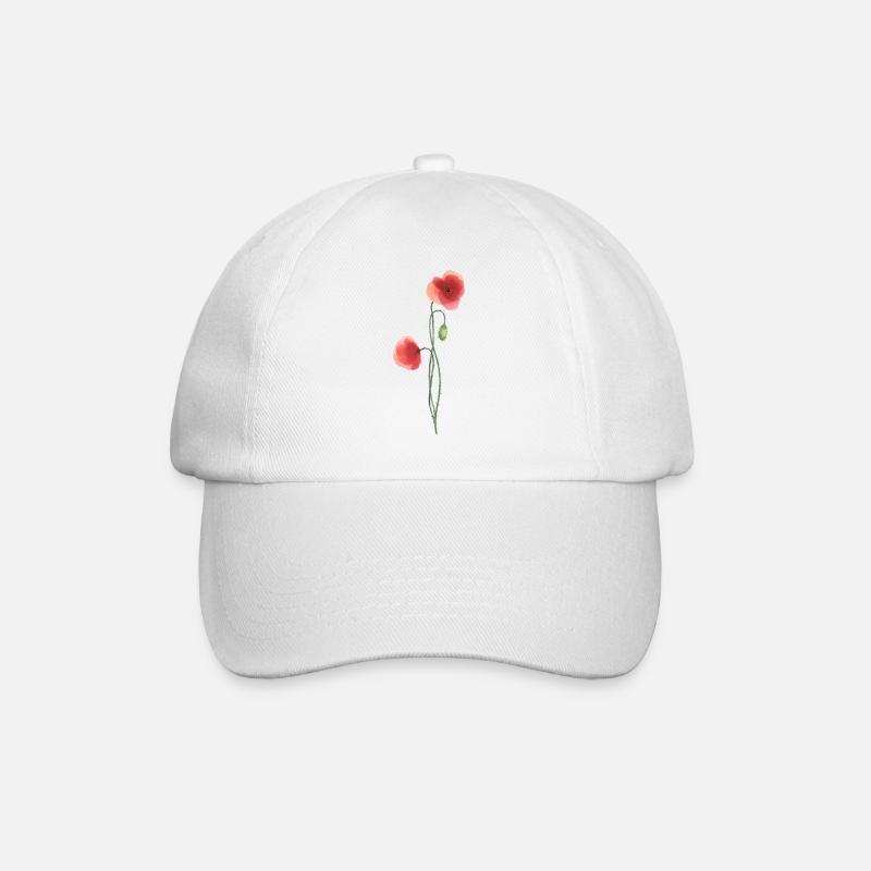 Blume: roter Mohn - Baseballkappe - Weiß/Weiß
