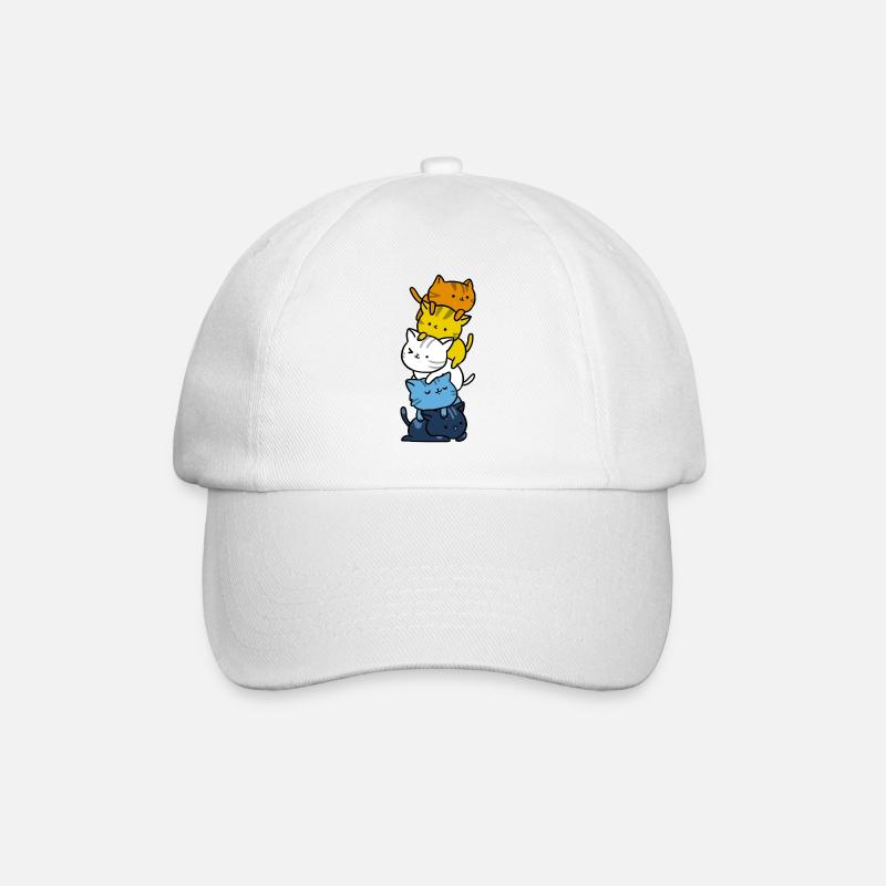 Kawaii Katzen- Aroace Pride Flagge - Baseballkappe - Weiß/Weiß