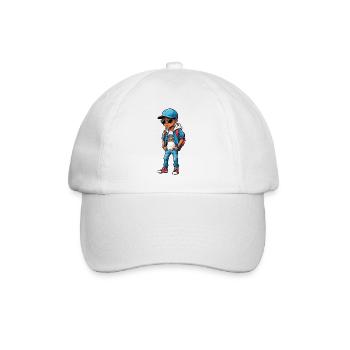 Cooler Cartoon-Teenager - Baseballkappe - Weiß/Weiß - Vorne