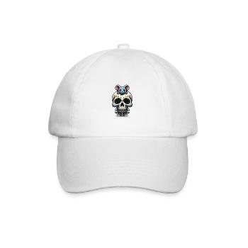Lustiger Skull mit Füssen und Maus auf dem Kopf - Baseballkappe - Weiß/Weiß - Vorne