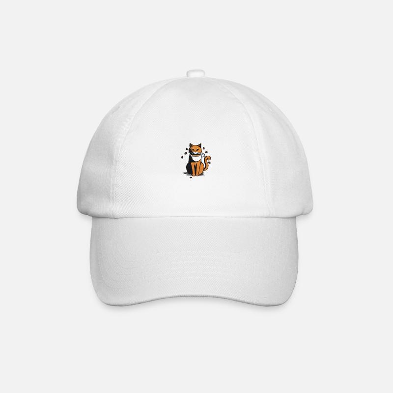Katze Kaffee - Baseballkappe - Weiß/Weiß