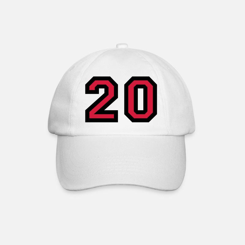Zahl 20 - Nummer 20 (Rot) Nr. 20 - Baseballkappe - Weiß/Weiß