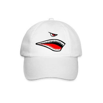 Hai Gesicht, Shark Teeth, Nose Art - Baseballkappe - Weiß/Weiß - Vorne