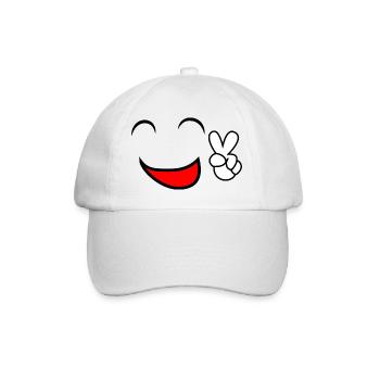 Comic Lachen Smiley Gesicht Peace Smile Geschenk - Baseballkappe - Weiß/Weiß - Vorne