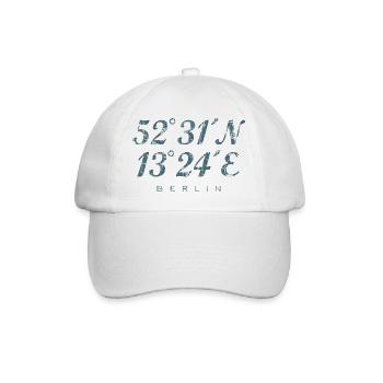 Berliner Koordinaten Berlin (Vintage/Blau) - Baseballkappe - Weiß/Weiß - Vorne