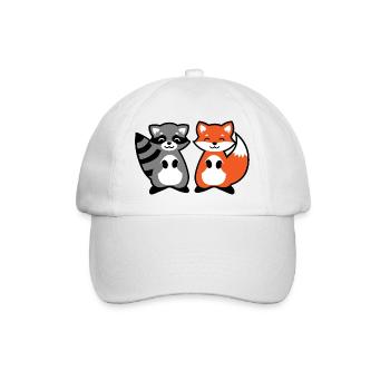 Waschbär und Fuchs - raccoon and fox Geschenk Kind - Baseballkappe - Weiß/Weiß - Vorne