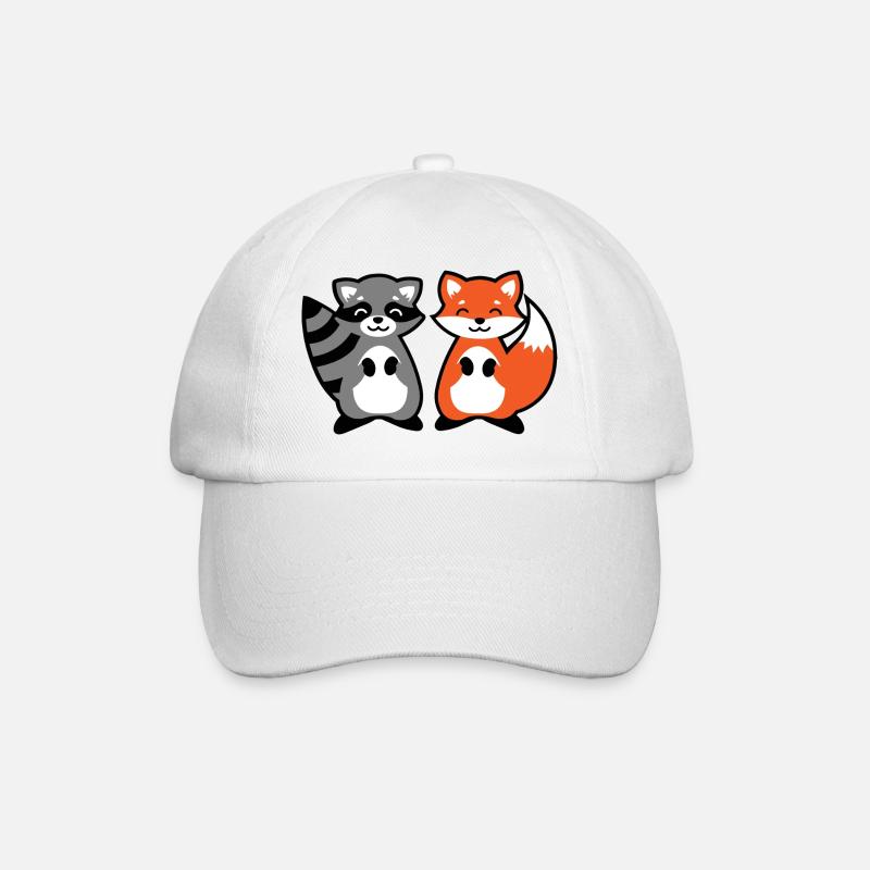 Waschbär und Fuchs - raccoon and fox Geschenk Kind - Baseballkappe - Weiß/Weiß