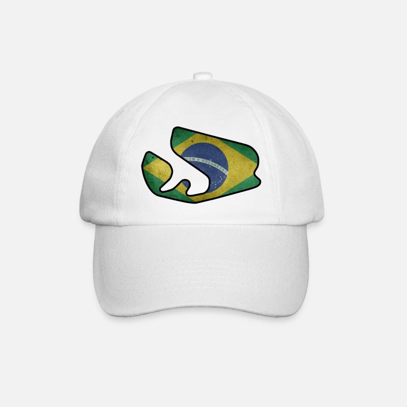 Brasilien Rennstrecke mit Flagge - Baseballkappe - Weiß/Weiß