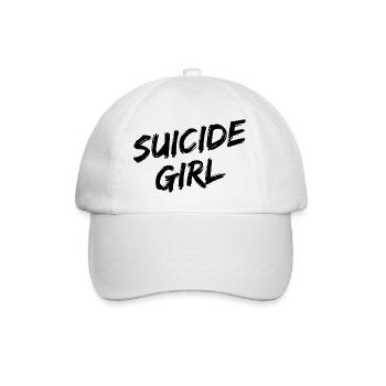 "Suicide Girl" - Schwarze Pinselschrift - Baseballkappe - Weiß/Weiß - Vorne