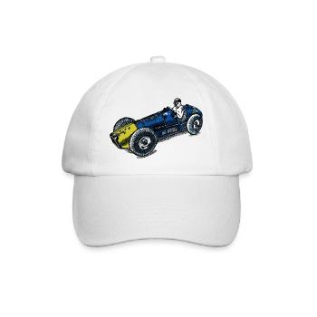 blau-gelber Rennwagen - Baseballkappe - Weiß/Weiß - Vorne
