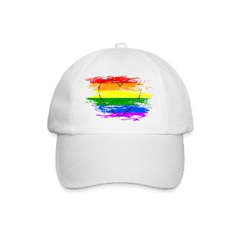Regenbogen Flagge Herz used - Baseballkappe - Weiß/Weiß - Vorne