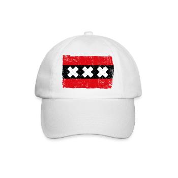 Rote Streifenflagge mit weißen Xs - Baseballkappe - Weiß/Weiß - Vorne