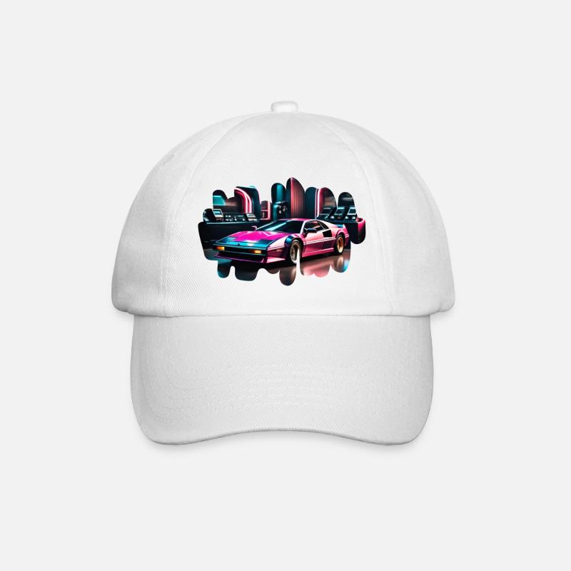 Retro Synthwave Sportwagen - Baseballkappe - Weiß/Weiß