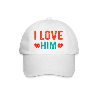 I Love Him with Hearts Ich liebe Ihn mit Herzen - Baseballkappe - Weiß/Weiß - Vorne