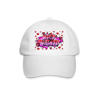 ROSA HAPPY BIRTHDAY GRAFFITI MIT HERZ - Baseballkappe - Weiß/Weiß - Vorne