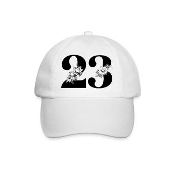 Nummer 23 Schwarze Blumen - 23. Blumenjubiläum - Baseballkappe - Weiß/Weiß - Vorne