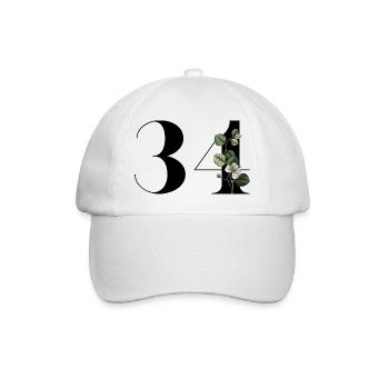 Number 34 Floral Green - 34th Floral Birthday - Baseball Cap - white/white - Front