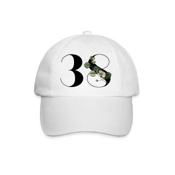 Nummer 38 Blumengrün - 38. Blumengeburtstag - Baseballkappe - Weiß/Weiß - Vorne