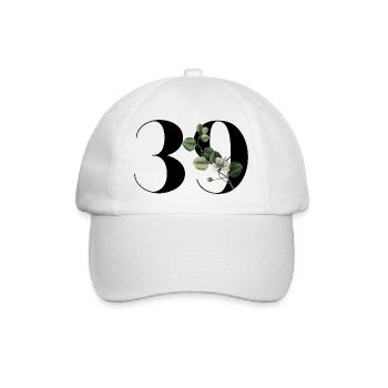 Nummer 39 Blumengrün - 39. Blumengeburtstag - Baseballkappe - Weiß/Weiß - Vorne