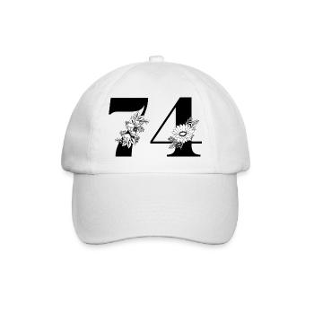 Number 74 Black Floral - 74th Floral Birthday - Baseball Cap - white/white - Front