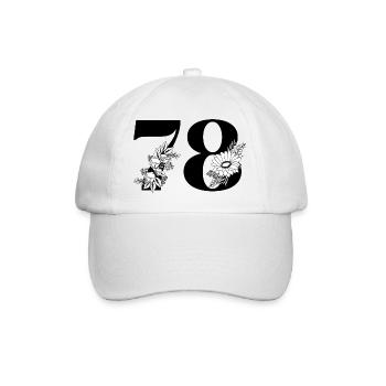 Nummer 78 Schwarze Blumen - 78. Blumengeburtstag - Baseballkappe - Weiß/Weiß - Vorne