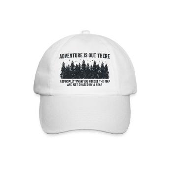 Adventure is out there – Funny Outdoor Spruch - Baseballkappe - Weiß/Weiß - Vorne