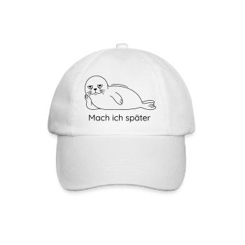 Mach Ich Später Robbe Faulheit Prokrastination - Baseballkappe - Weiß/Weiß - Vorne