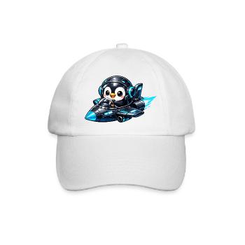 Neon-Pinguin Pilot im Raketenjet - Baseballkappe - Weiß/Weiß - Vorne