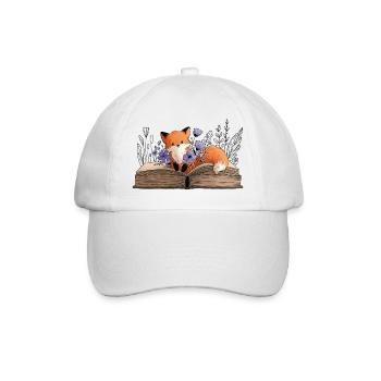 Renard sur un livre avec des fleurs - Casquette classique - blanc/blanc - Devant