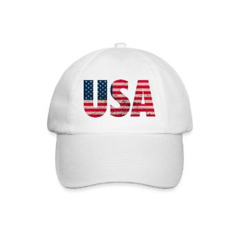 USA Amerika Stars and Stripes Used Look - Baseballkappe - Weiß/Weiß - Vorne