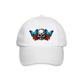 Skull Skull Roses Flowers Butterfly - Baseball Cap - white/white - Front