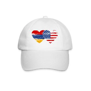 Armenia USA flag heart used - Baseball Cap - white/white - Front