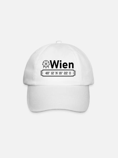 Wien Koordinaten: Souvenir Mitbringsel Geocaching - Baseballkappe - Weiß/Weiß