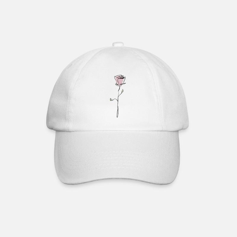 rosa Rose mit schwarzer Kontur - Baseballkappe - Weiß/Weiß