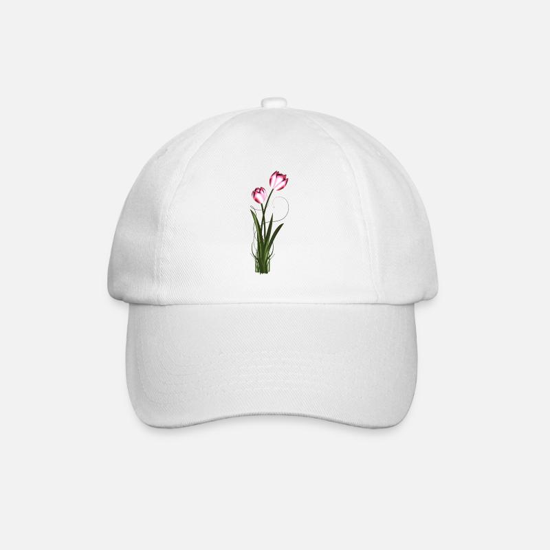 zwei Metallic schimmernde Tulpen im Frühling - Baseballkappe - Weiß/Weiß